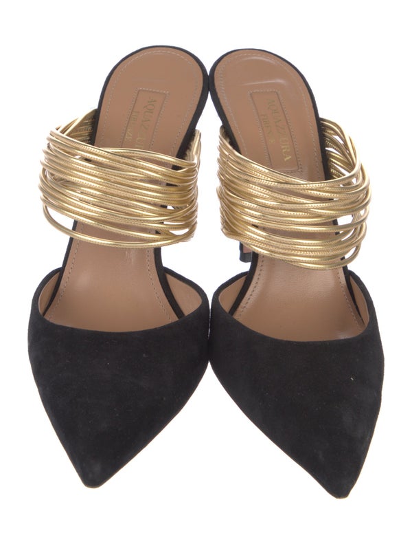 Aquazzura Suede Colorblock Pattern Mules