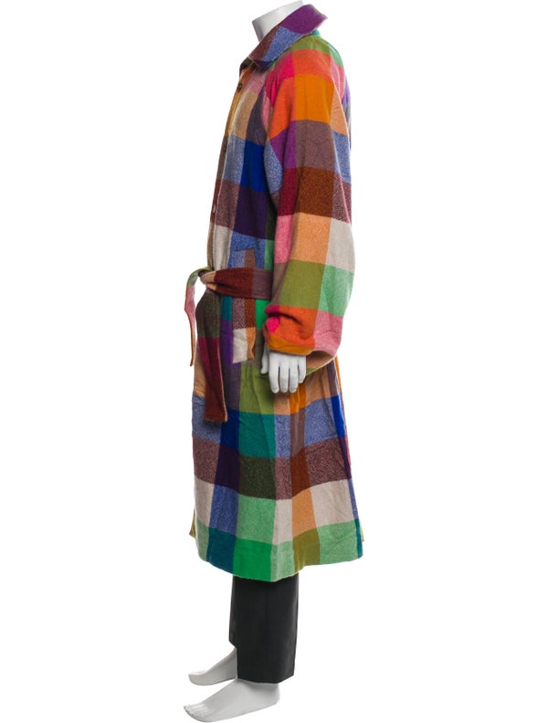 The Elder Statesman Cashmere Plaid Print Trench Coat