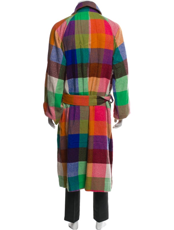 The Elder Statesman Cashmere Plaid Print Trench Coat