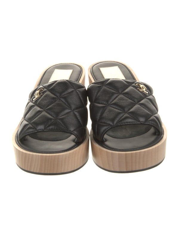 Chanel Interlocking CC Logo Leather Slides