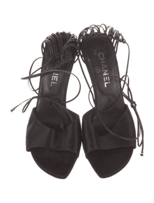 Chanel Interlocking CC Logo Satin Sandals