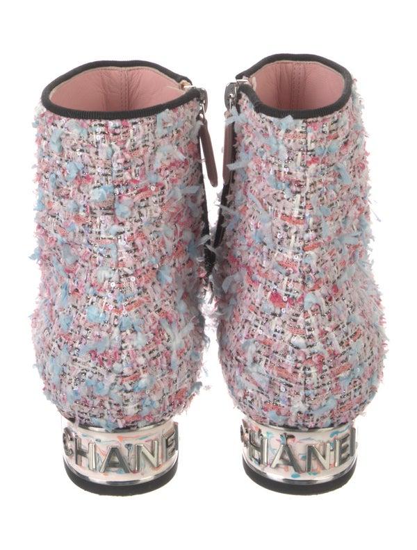 Chanel Interlocking CC Logo Tweed Sock Boots