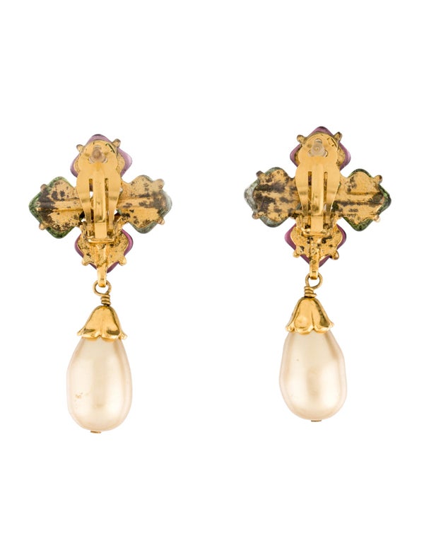 Chanel Vintage Faux Pearl & Gripoix CC Drop Earrings