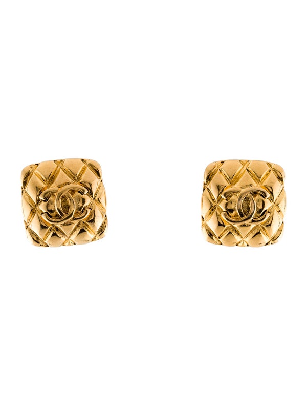 Chanel Vintage Quilted CC Clip-On Earrings