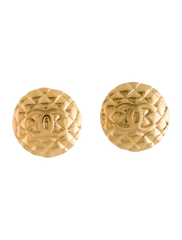 Chanel Vintage Quilted CC Clip-On Earrings