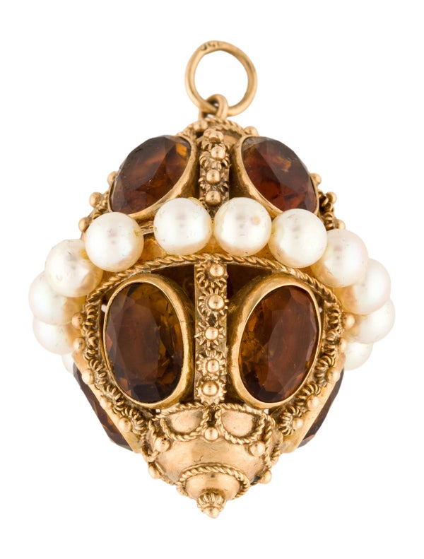Charm 18K Pearl & Citrine Large Amulet Charm