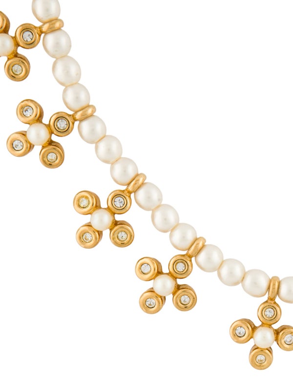 Christian Dior Faux Pearl & Crystal Station Necklace