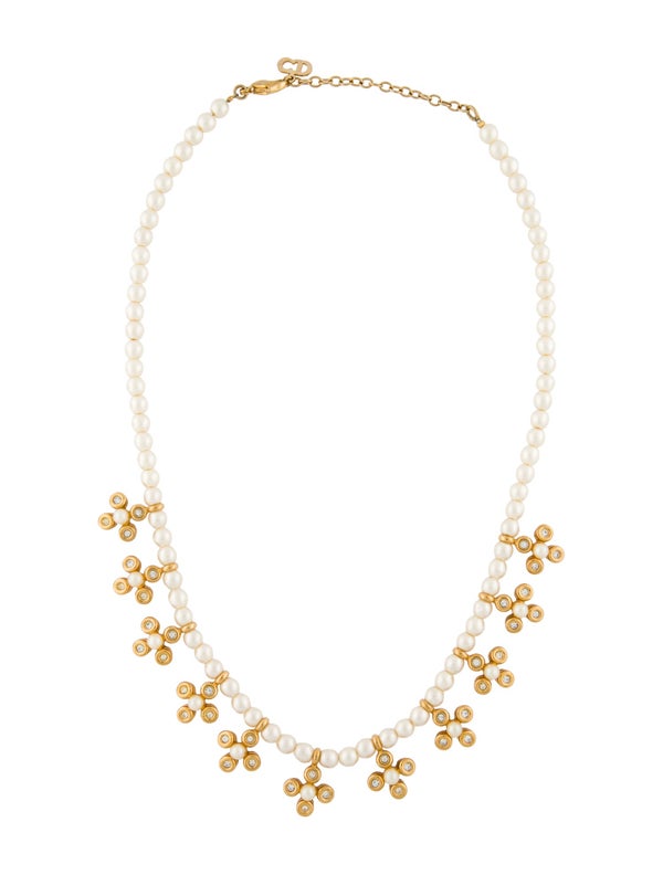 Christian Dior Faux Pearl & Crystal Station Necklace