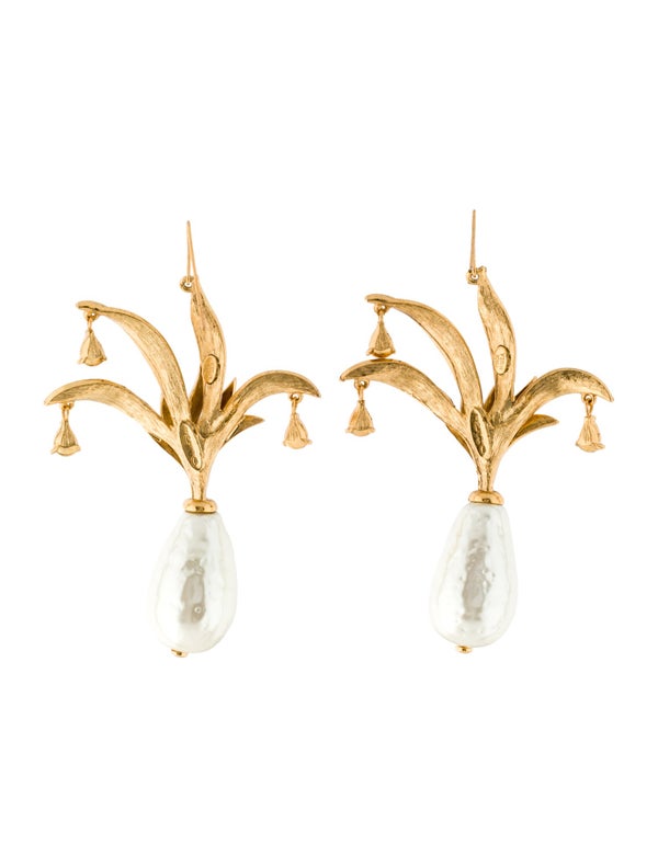 Oscar De La Renta Crystal & Faux Pearl Pineapple Drop Earrings