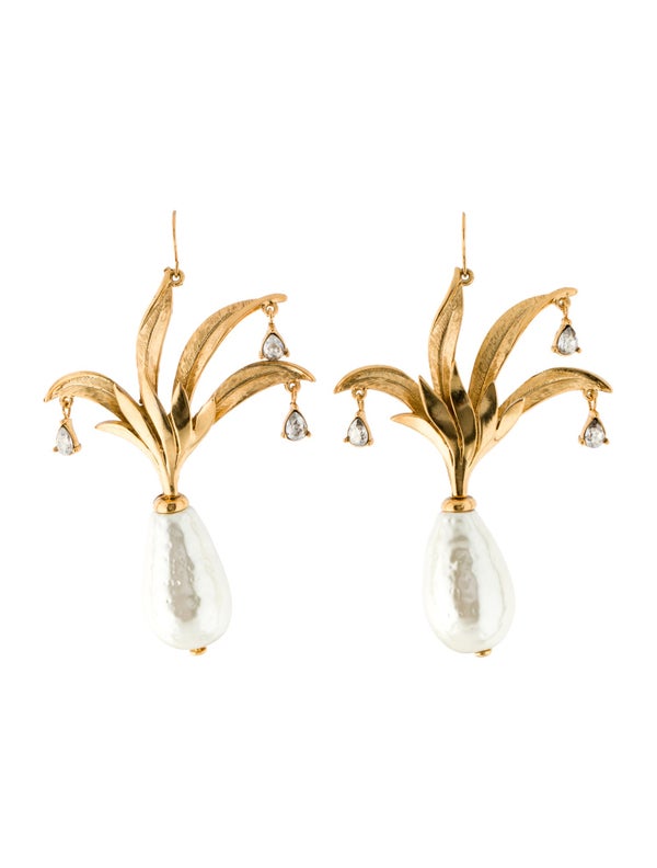 Oscar De La Renta Crystal & Faux Pearl Pineapple Drop Earrings