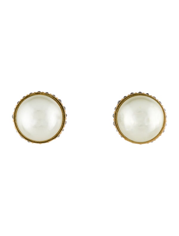 Christian Dior Crystal & Faux Pearl Tribales Stud Earrings