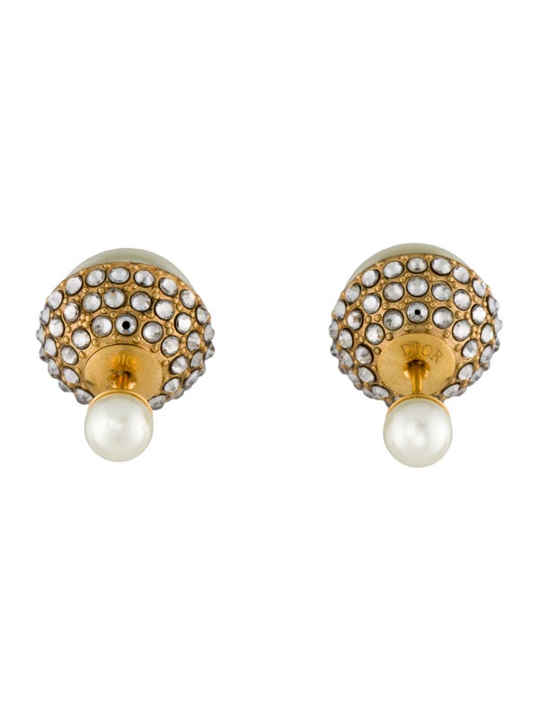 Christian Dior Crystal & Faux Pearl Tribales Stud Earrings