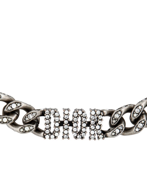 Christian Dior Crystal Logo Curb Chain Choker Necklace