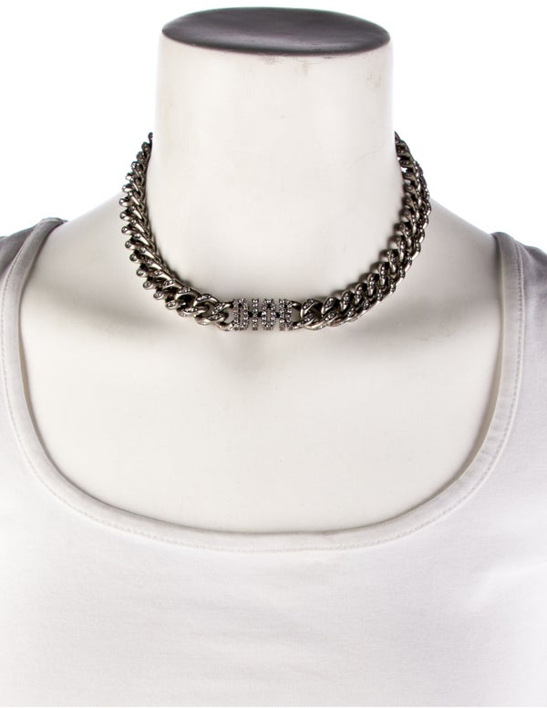 Christian Dior Crystal Logo Curb Chain Choker Necklace