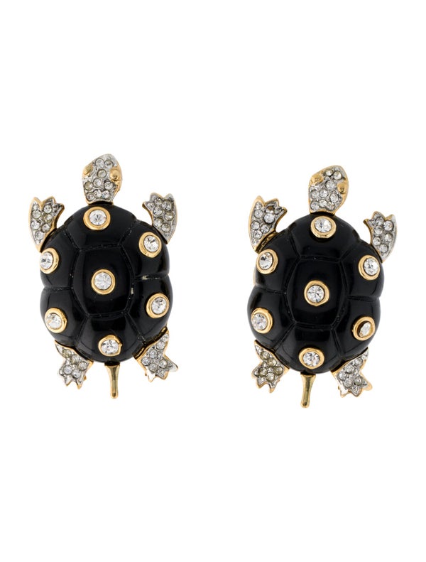 Kenneth Jay Lane Crystal & Resin Turtle Clip-On Drop Earrings
