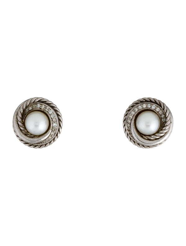 David Yurman Pearl & Diamond Crossover Stud Earrings