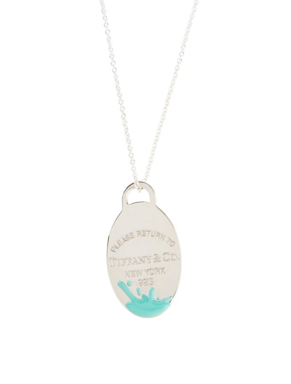 Tiffany & Co. Enamel Color Splash Oval Tag Pendant W/ Mixed Bead Chain Necklace