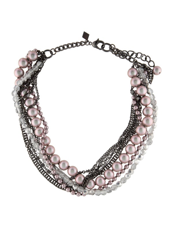 Sequin Faux Pearl & Crystal Multistrand Collar Necklace