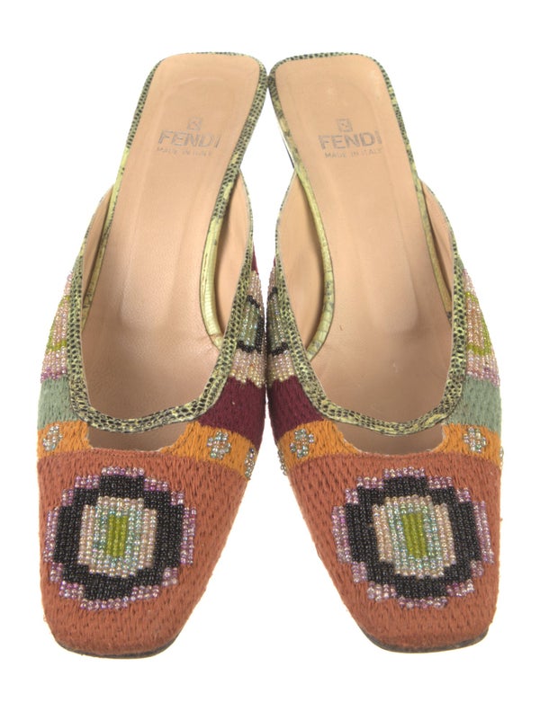 Fendi Leather Printed Mules