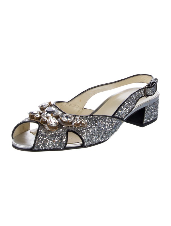 Miu Miu Glitter Crystal Embellishments Slingback Sandals