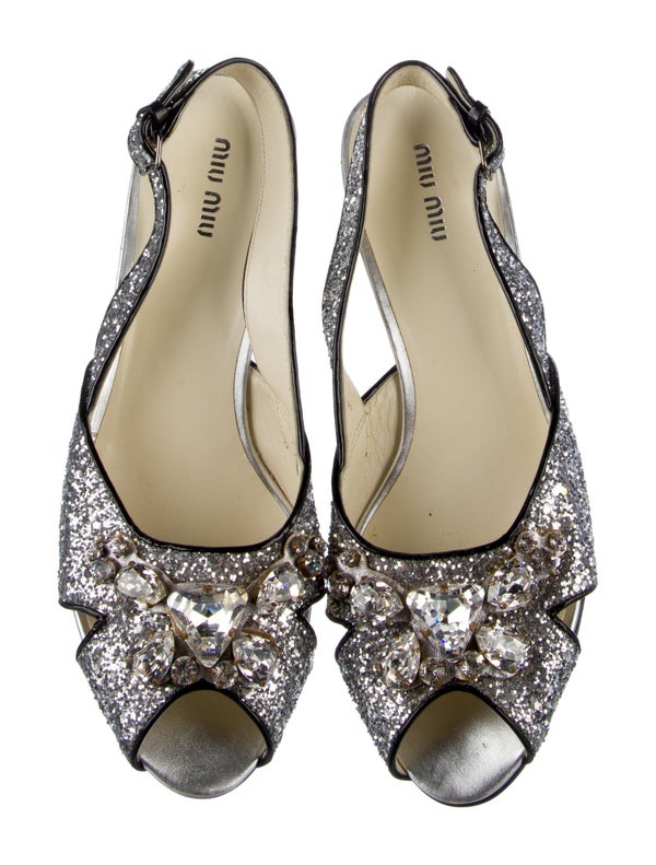 Miu Miu Glitter Crystal Embellishments Slingback Sandals