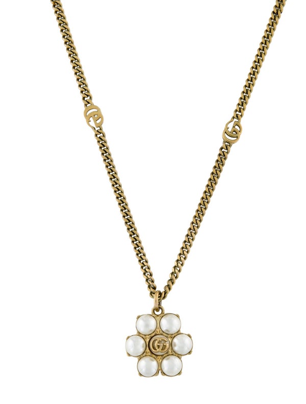 Gucci Faux Pearl GG Marmont Pendant Necklace