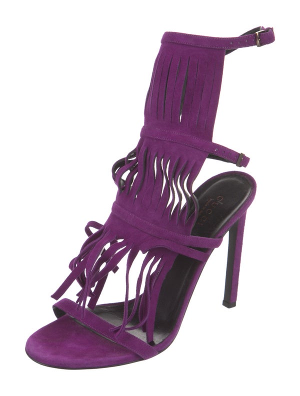 Gucci Suede Fringe Trim Accent Gladiator Sandals