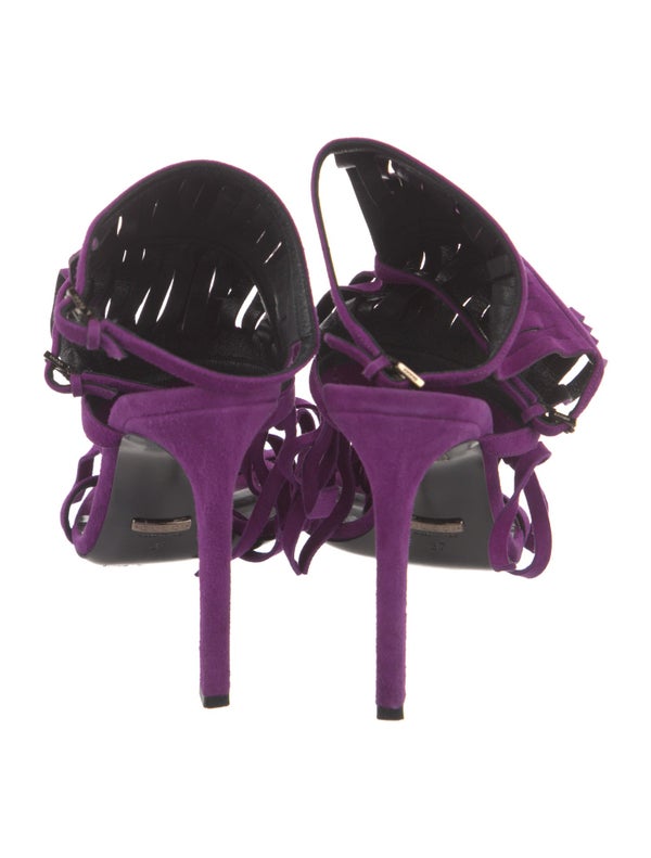 Gucci Suede Fringe Trim Accent Gladiator Sandals