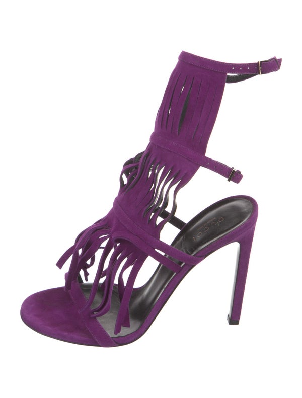 Gucci Suede Fringe Trim Accent Gladiator Sandals