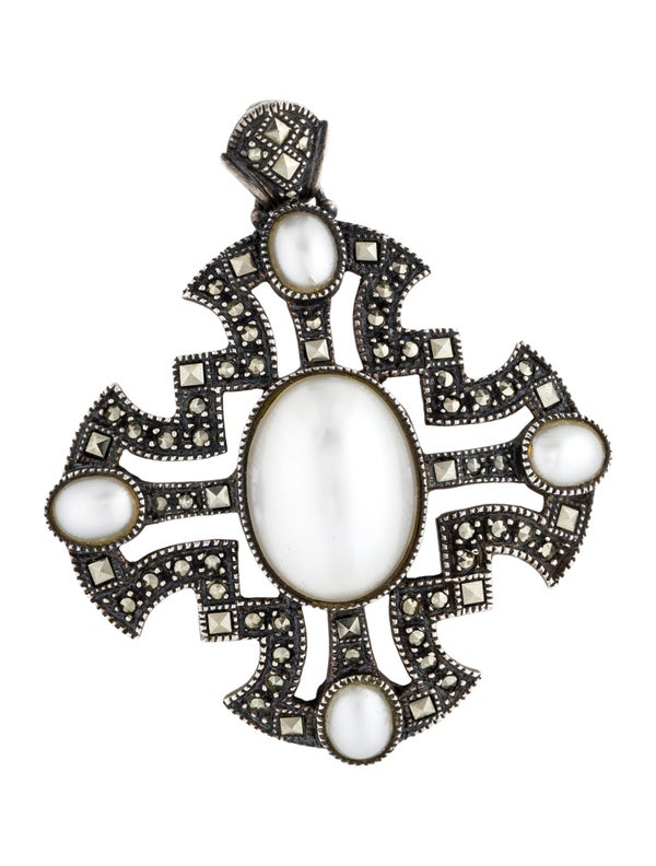 Judith Jack Faux Pearl & Marcasite Pendant
