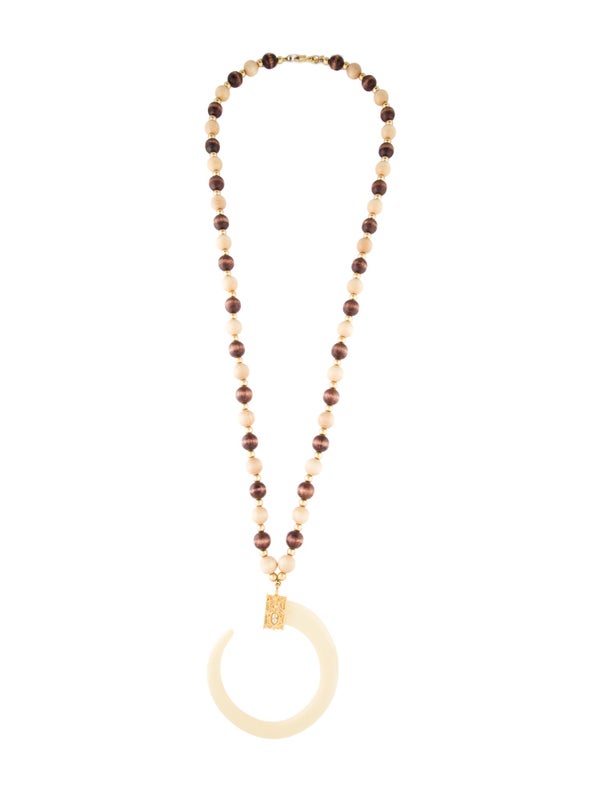 Kenneth Jay Lane Resin & Wood Horn Pendant Necklace