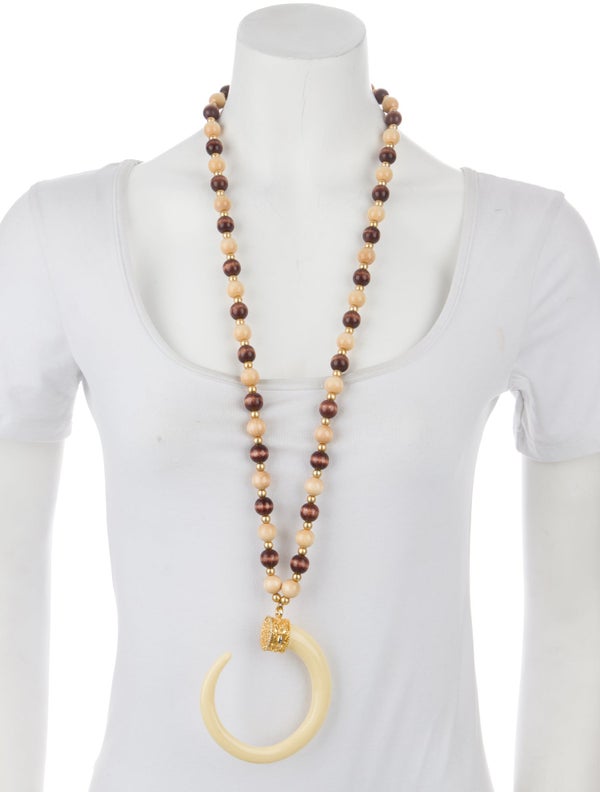 Kenneth Jay Lane Resin & Wood Horn Pendant Necklace