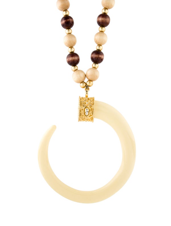 Kenneth Jay Lane Resin & Wood Horn Pendant Necklace