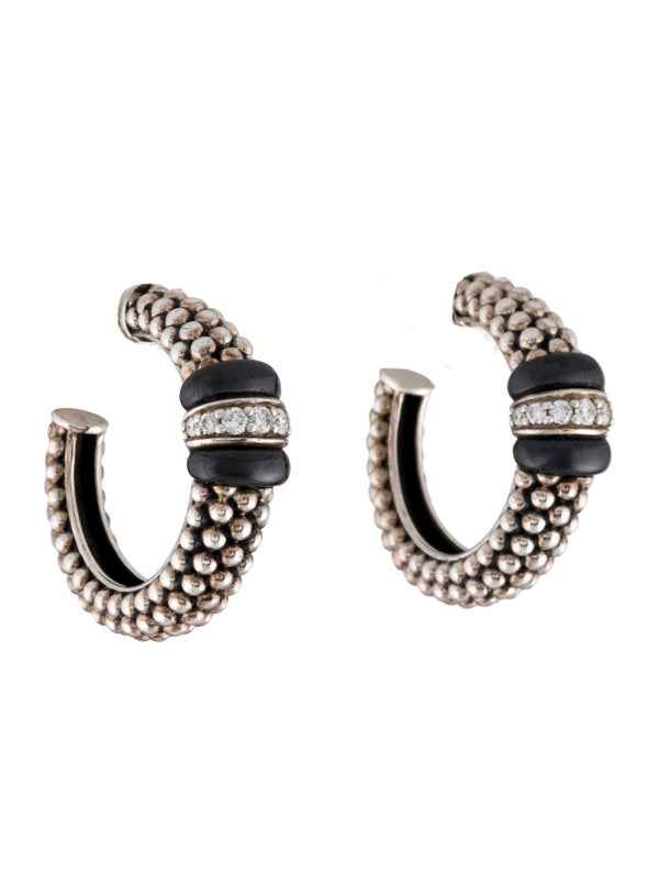 Lagos Diamond & Ceramic Caviar Hoop Earrings
