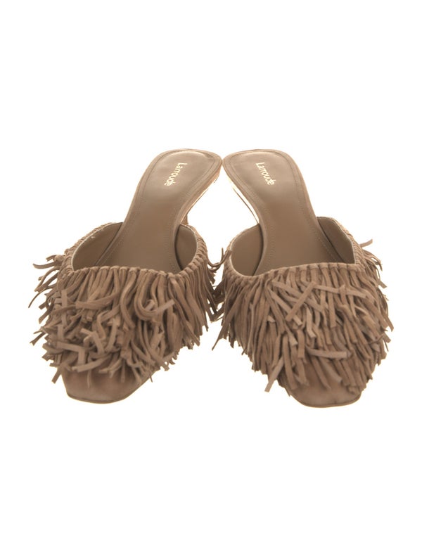 Larroude Suede Fringe Trim Accent Mules