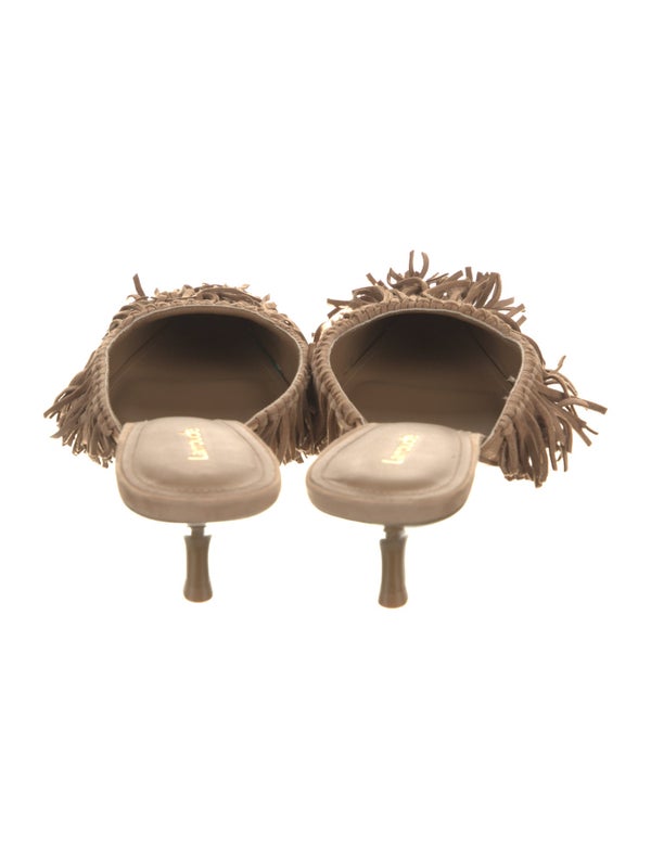Larroude Suede Fringe Trim Accent Mules