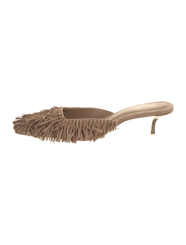 Larroude Suede Fringe Trim Accent Mules
