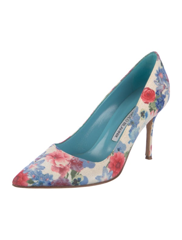 Manolo Blahnik Canvas Floral Print Pumps