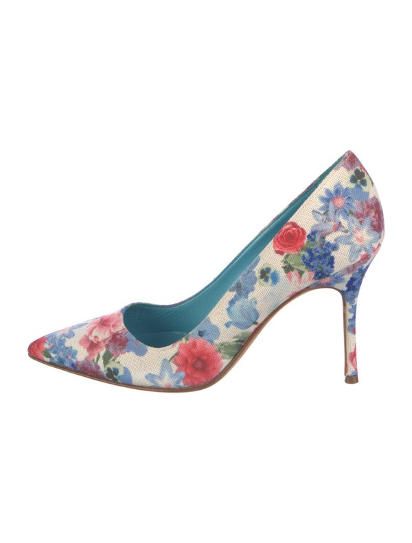 Manolo Blahnik Canvas Floral Print Pumps