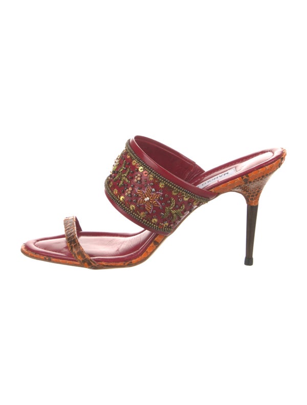 Manolo Blahnik Leather Animal Print Slides