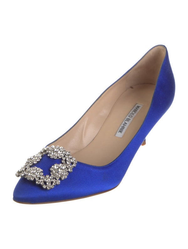 Manolo Blahnik Satin Crystal Embellishments Pumps