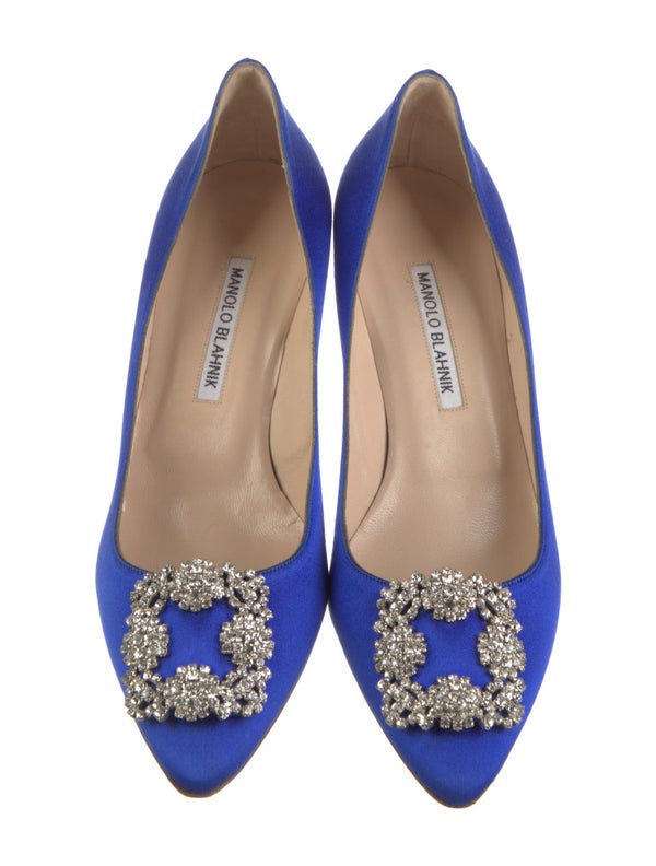 Manolo Blahnik Satin Crystal Embellishments Pumps