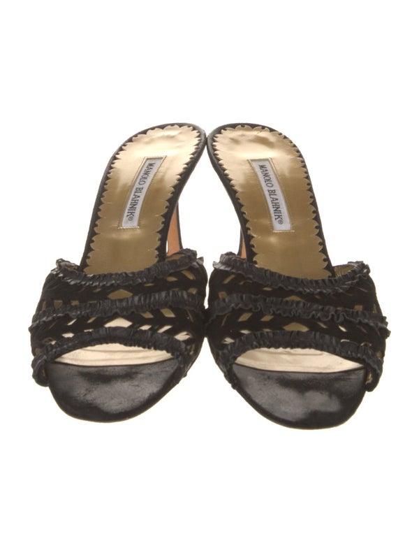 Manolo Blahnik Suede Cutout Accent Slides