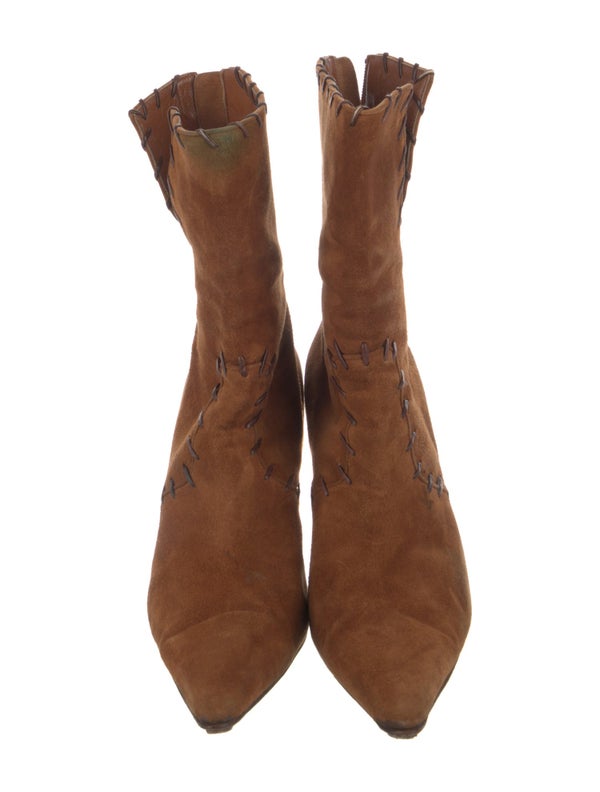 Manolo Blahnik Suede Whipstitch Trim Boots