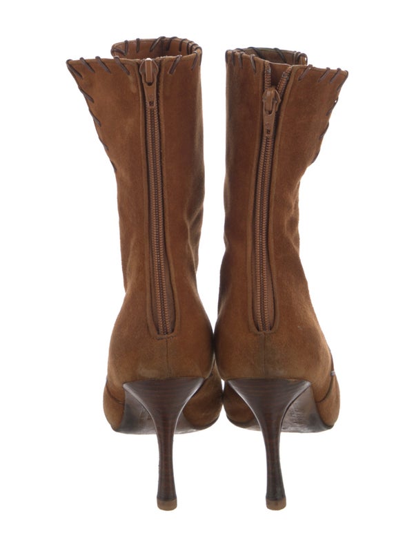 Manolo Blahnik Suede Whipstitch Trim Boots
