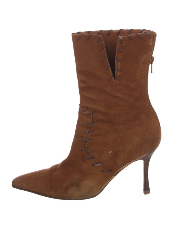 Manolo Blahnik Suede Whipstitch Trim Boots