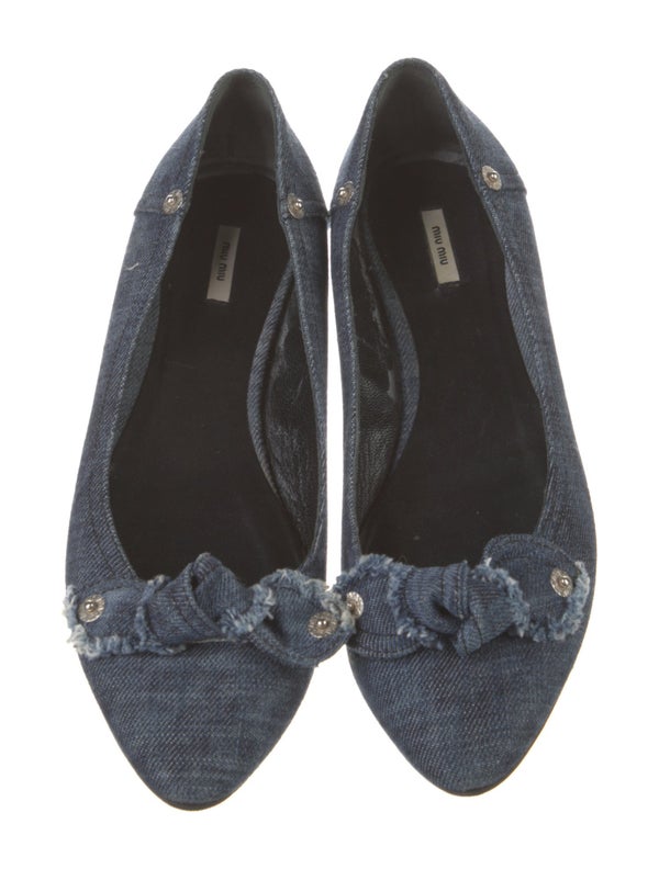 Miu Miu Denim Bow Accents Flats