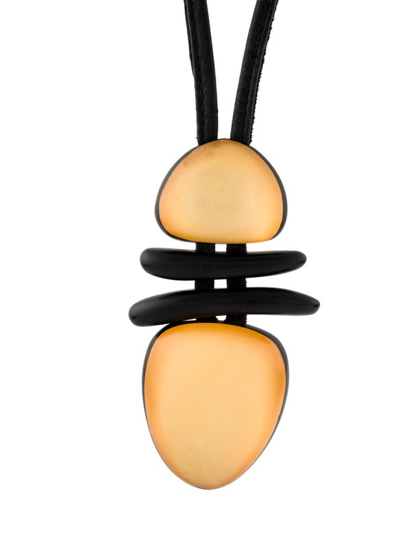 Monies Leather Wood & Resin Pendant Necklace