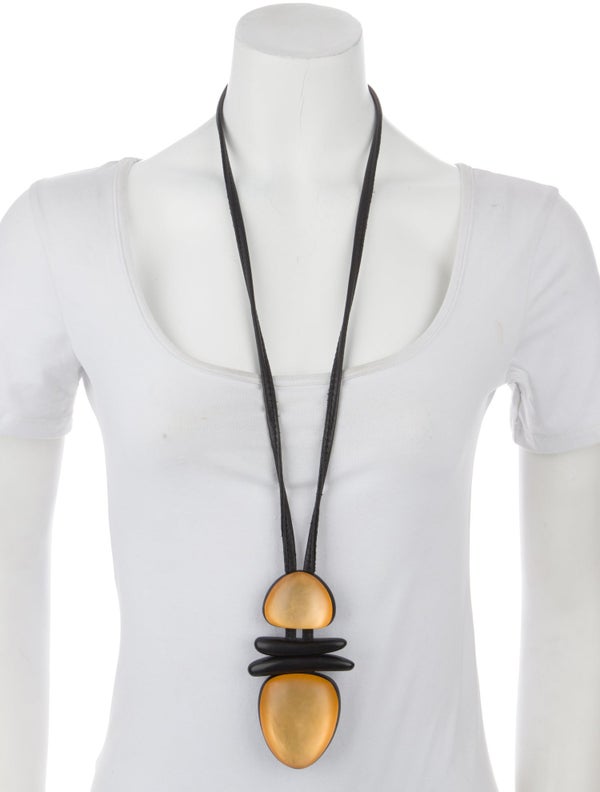 Monies Leather Wood & Resin Pendant Necklace