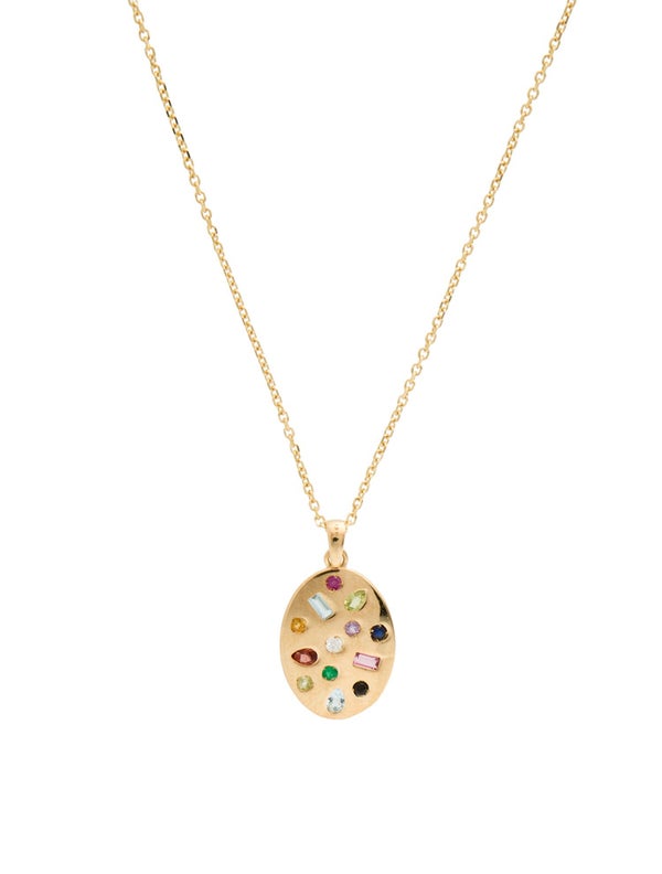 Necklace 14K Multistone Inlay Pendant Necklace